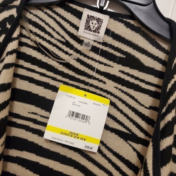 NWT Anne Klein Beige & Black Zebra Print Cascading Open Front Cardigan S… - Picture 7 of 11